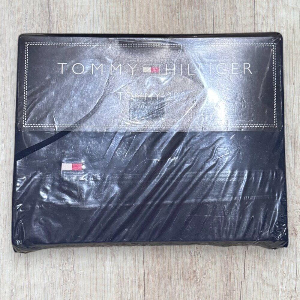 NEW Vintage Y2K TOMMY HILFIGER 200 Navy Blue FULL Flat Sheet NIP NWT